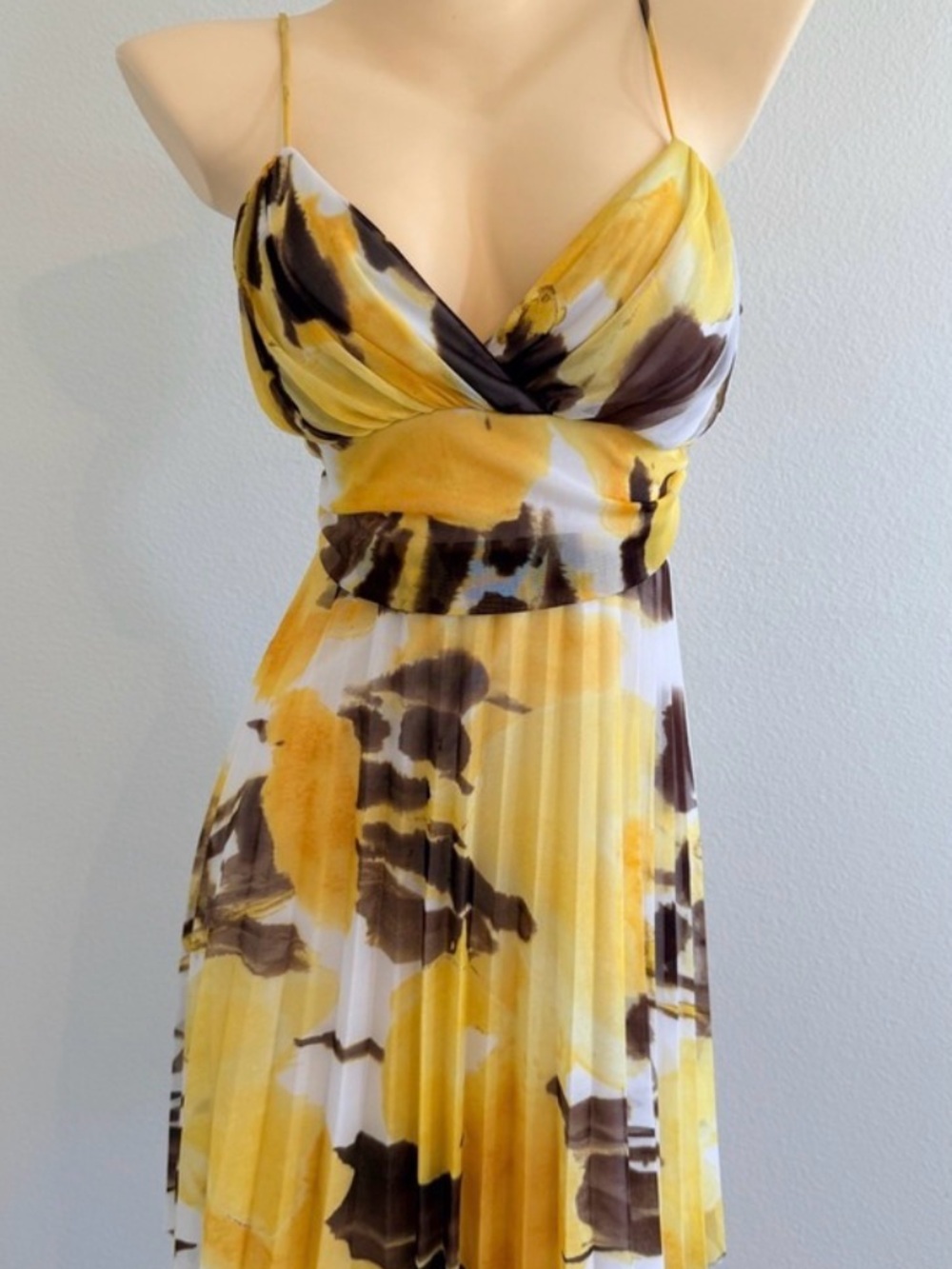 Speechless Yellow and Brown Floral Strapless Pleated Maxi Dress
